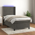 vidaXL Łóżko kontynentalne z materacem i LED, szary aksamit, 90x190 cm