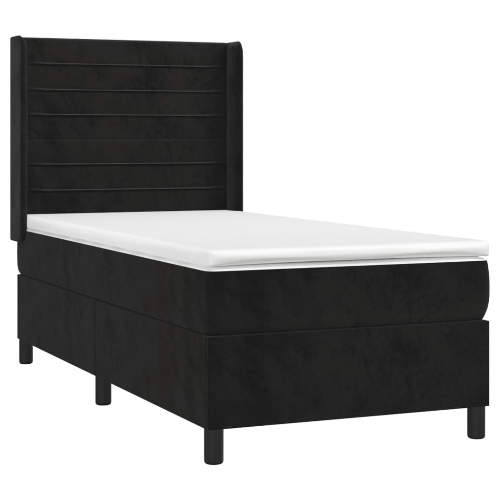 vidaXL Łóżko kontynentalne z materacem i LED, czarny aksamit 90x190 cm