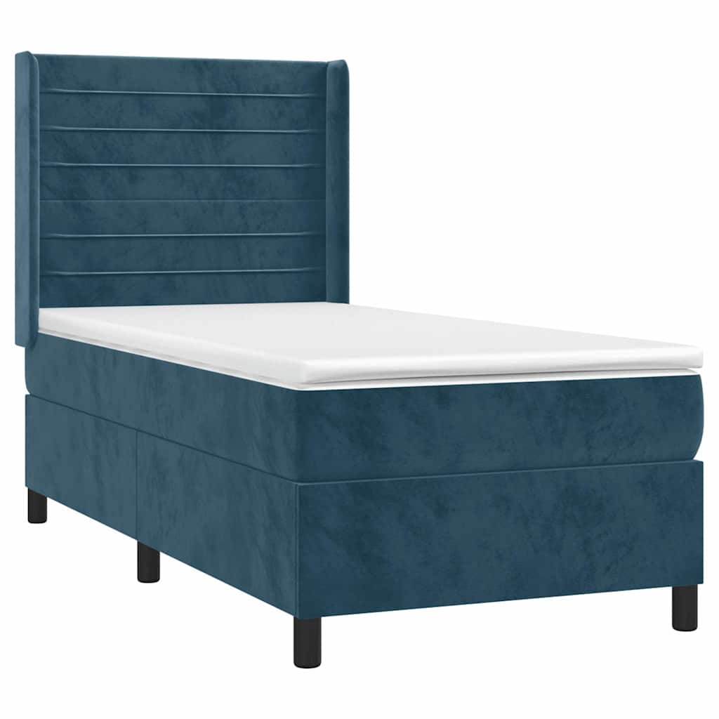 vidaXL Łóżko kontynentalne, materac i LED, niebieski aksamit 90x190 cm
