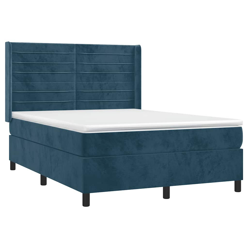 vidaXL Łóżko kontynentalne, materac i LED, niebieski aksamit 140x190cm