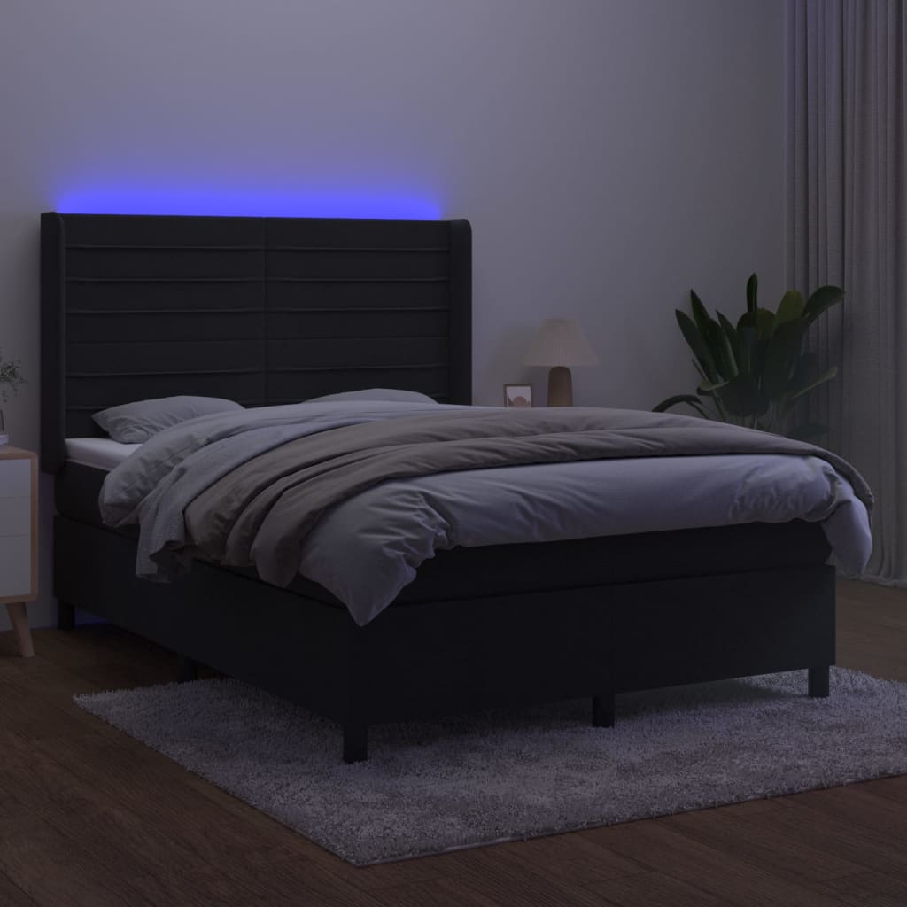 vidaXL Łóżko kontynentalne z materacem i LED, czarny aksamit 140x200cm