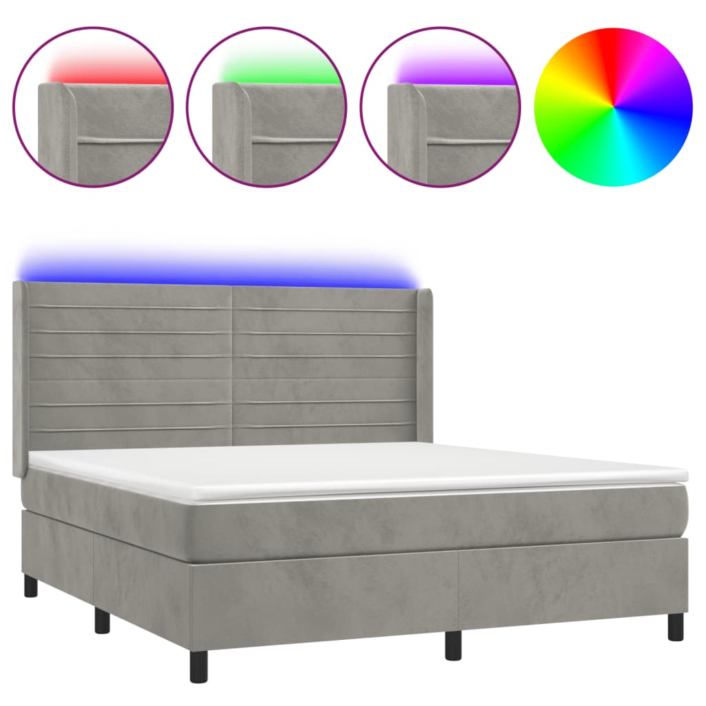 vidaXL Łóżko kontynentalne z materacem i LED, szare 160x200cm, aksamit