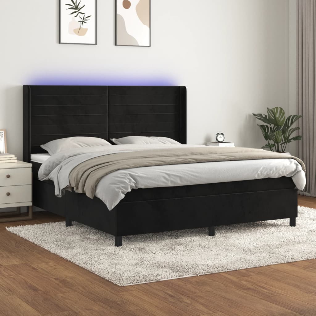 vidaXL Łóżko kontynentalne z materacem i LED, czarny aksamit 180x200cm
