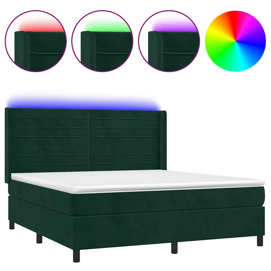 vidaXL Łóżko kontynentalne z materacem i LED zielony aksamit 180x200cm