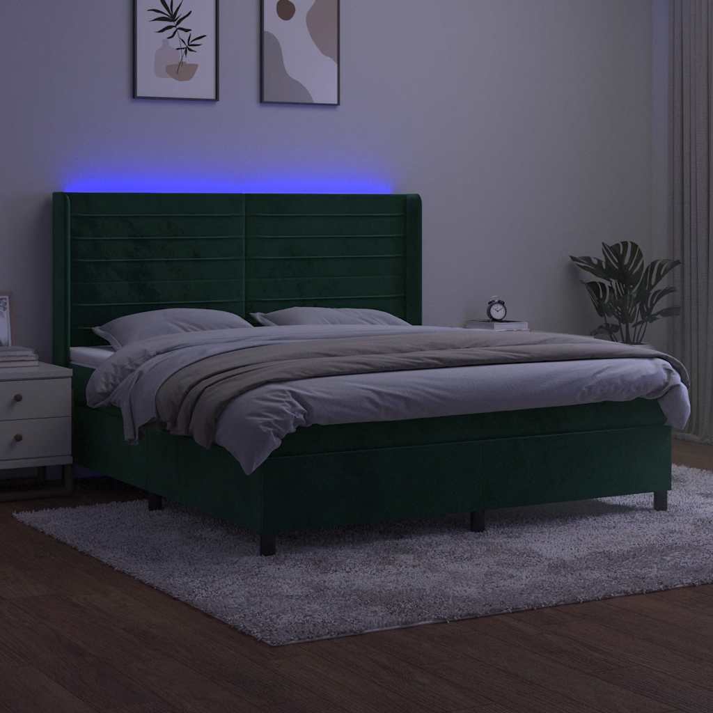 vidaXL Łóżko kontynentalne z materacem i LED zielony aksamit 180x200cm