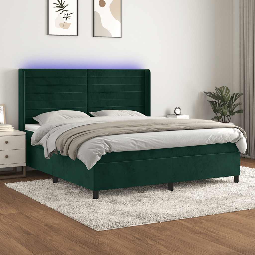vidaXL Łóżko kontynentalne z materacem i LED zielony aksamit 180x200cm