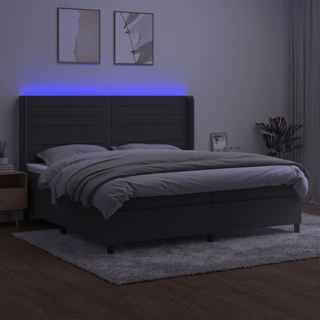 vidaXL Łóżko kontynentalne z materacem i LED, szary aksamit, 200x200cm