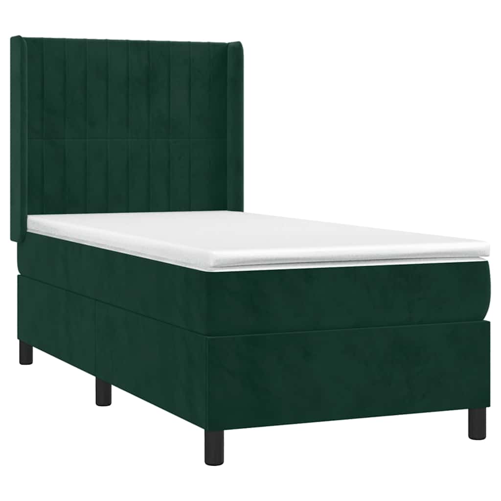 vidaXL Łóżko kontynentalne z materacem i LED zielony aksamit 90x190 cm