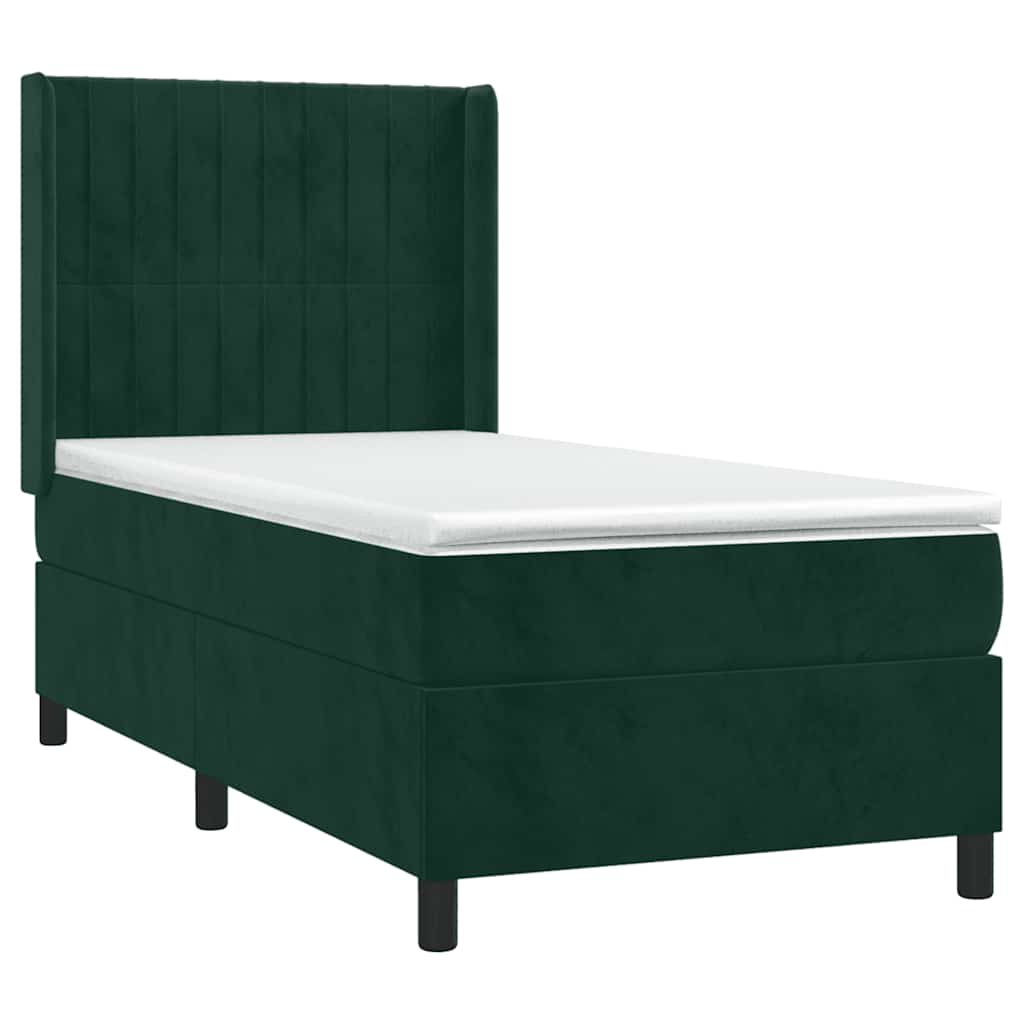 vidaXL Łóżko kontynentalne z materacem i LED zielony aksamit 90x200 cm