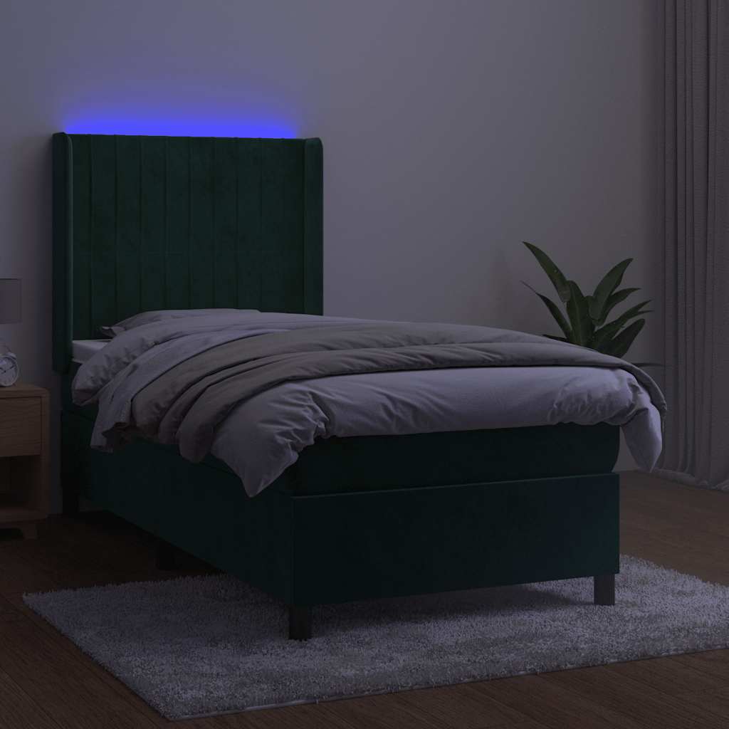 vidaXL Łóżko kontynentalne z materacem i LED zielony aksamit 100x200cm