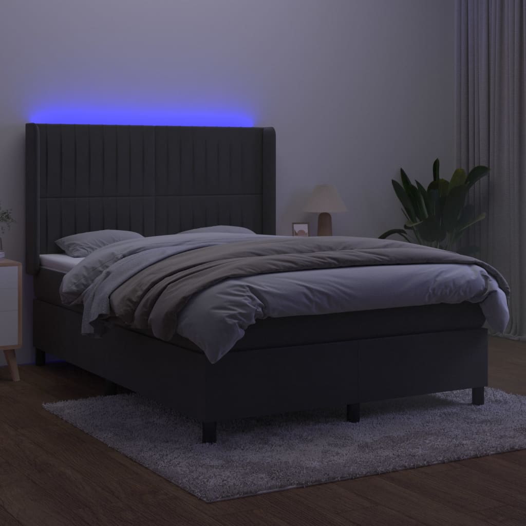 vidaXL Łóżko kontynentalne z materacem i LED, szary aksamit, 140x200cm