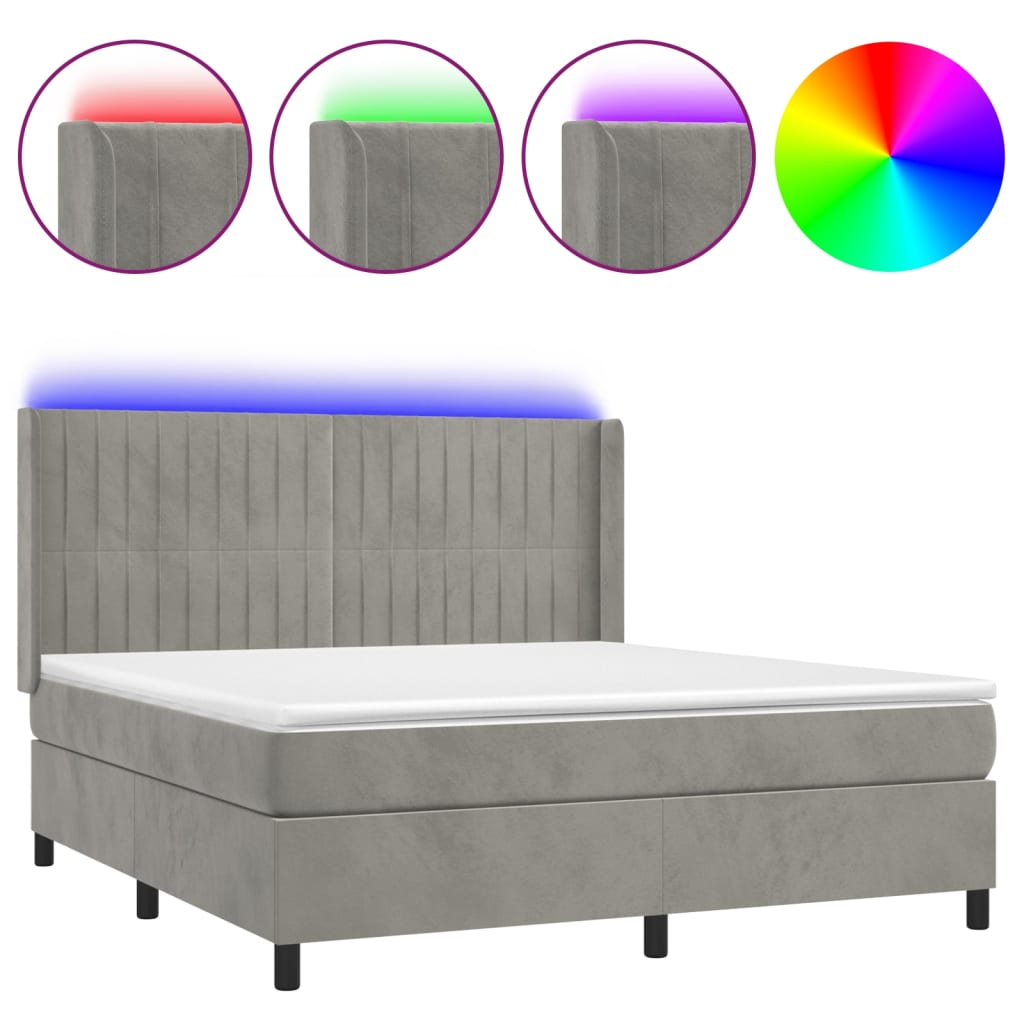 vidaXL Łóżko kontynentalne z materacem i LED, szare 160x200cm, aksamit