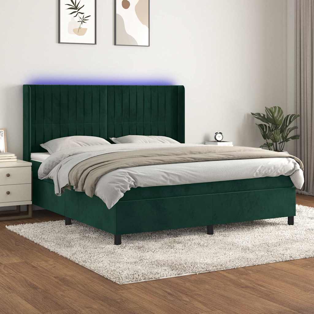 vidaXL Łóżko kontynentalne z materacem i LED zielony aksamit 160x200cm