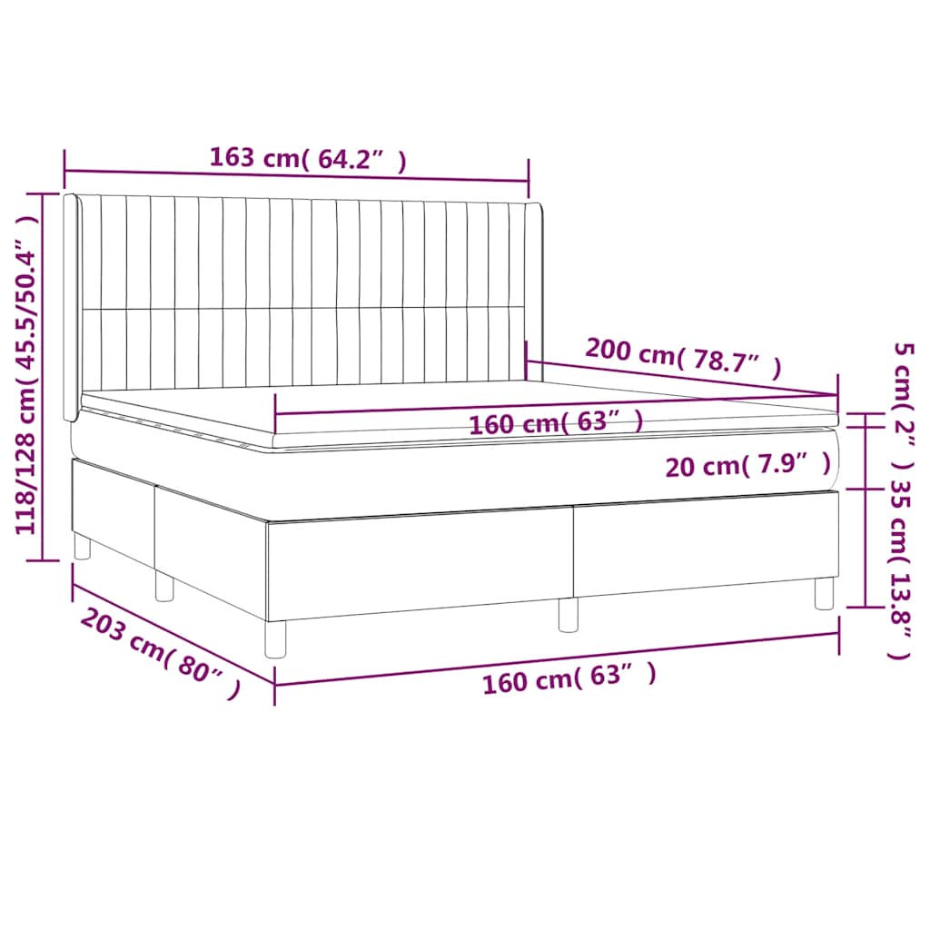 vidaXL Łóżko kontynentalne, materac i LED, niebieski aksamit 160x200cm