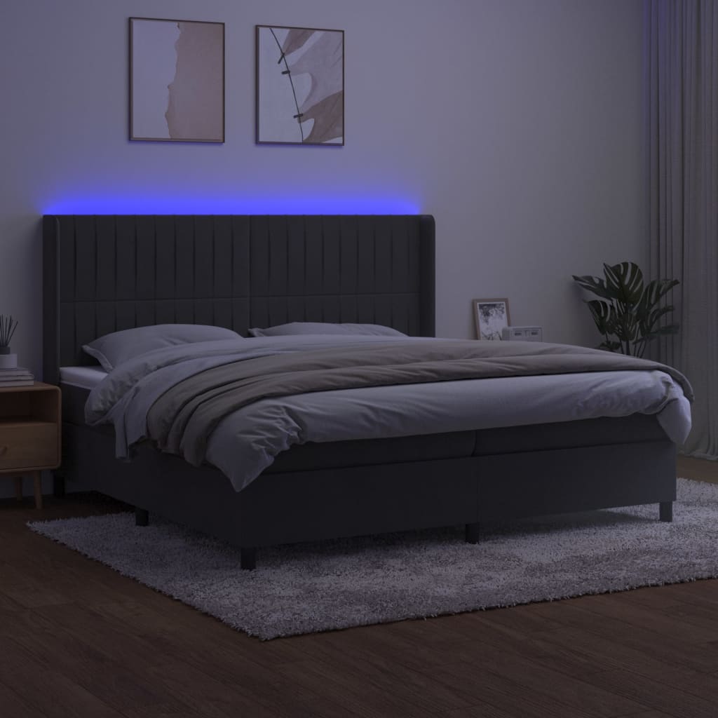 vidaXL Łóżko kontynentalne z materacem i LED, szary aksamit, 200x200cm