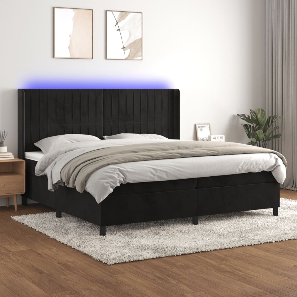 vidaXL Łóżko kontynentalne z materacem i LED, czarny aksamit 200x200cm