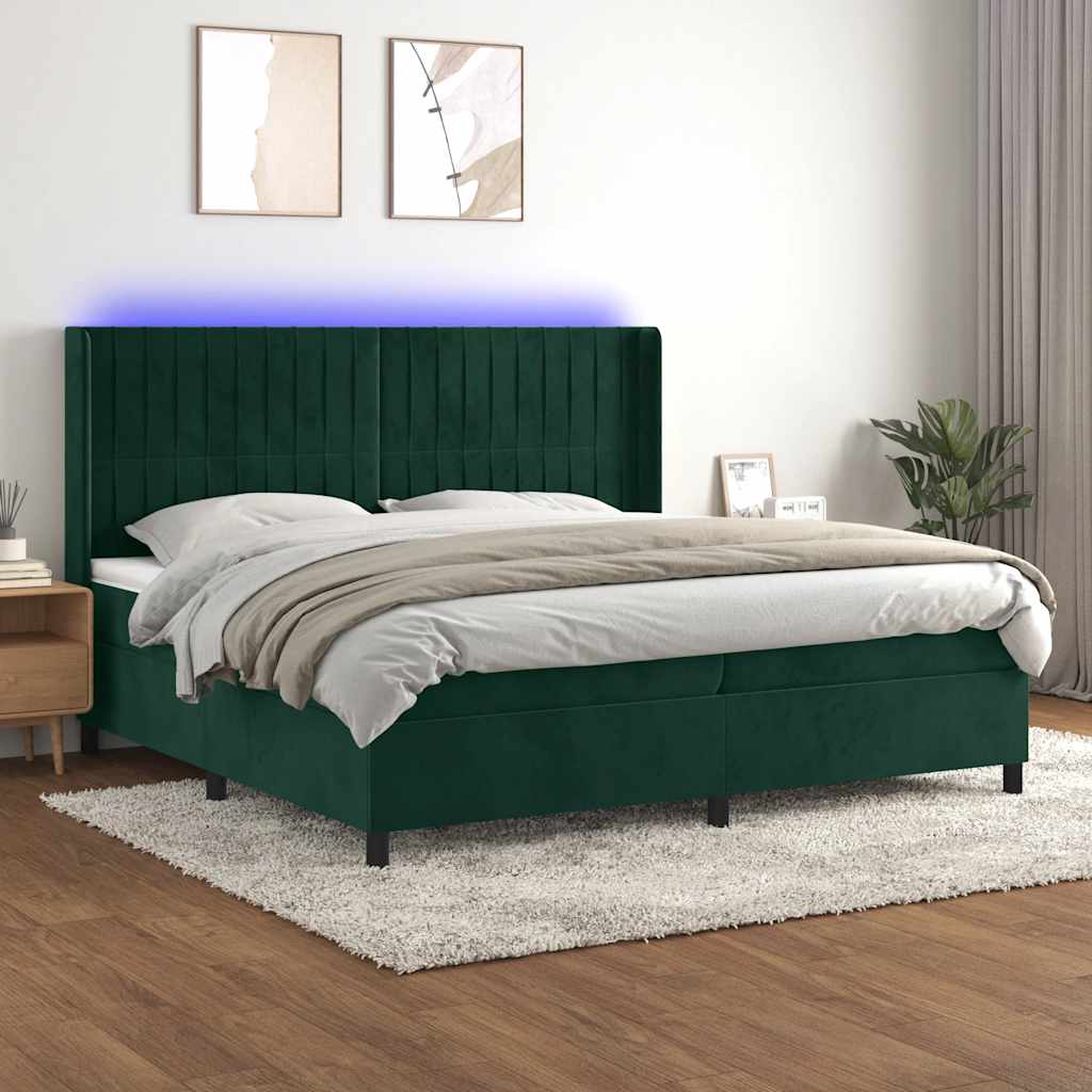 vidaXL Łóżko kontynentalne z materacem i LED zielony aksamit 200x200cm
