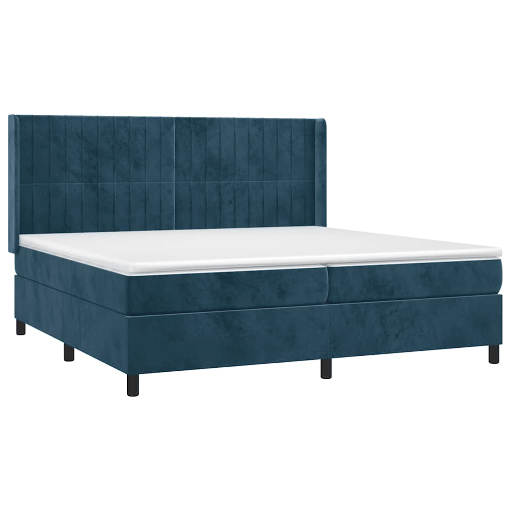 vidaXL Łóżko kontynentalne, materac i LED, niebieski aksamit 200x200cm