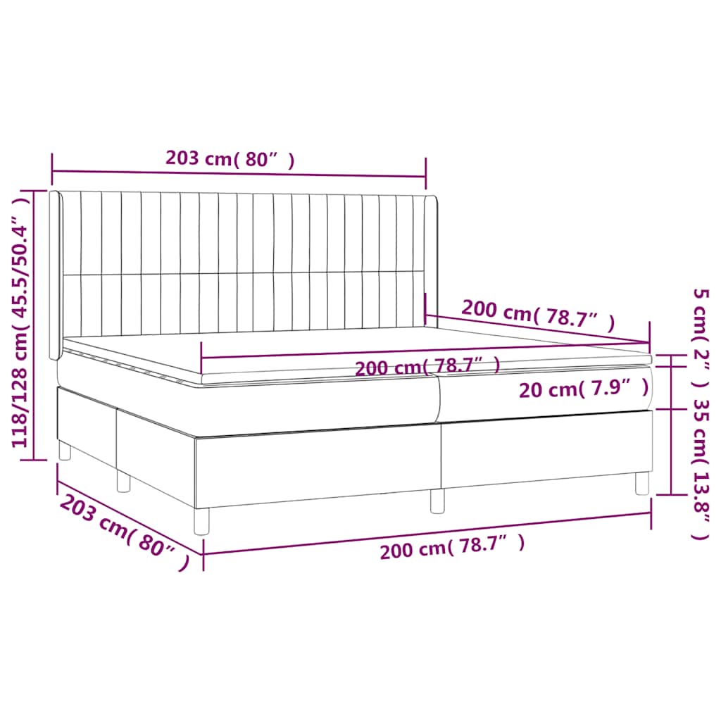 vidaXL Łóżko kontynentalne, materac i LED, niebieski aksamit 200x200cm