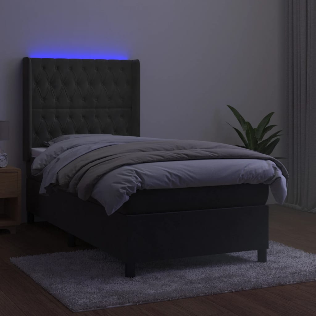 vidaXL Łóżko kontynentalne z materacem i LED, szary aksamit, 80x200 cm