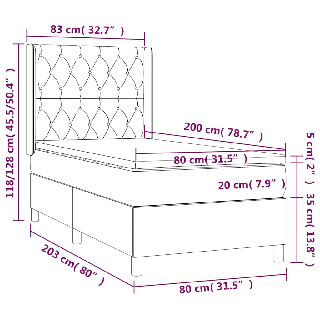 vidaXL Łóżko kontynentalne, materac i LED, niebieski aksamit 80x200 cm