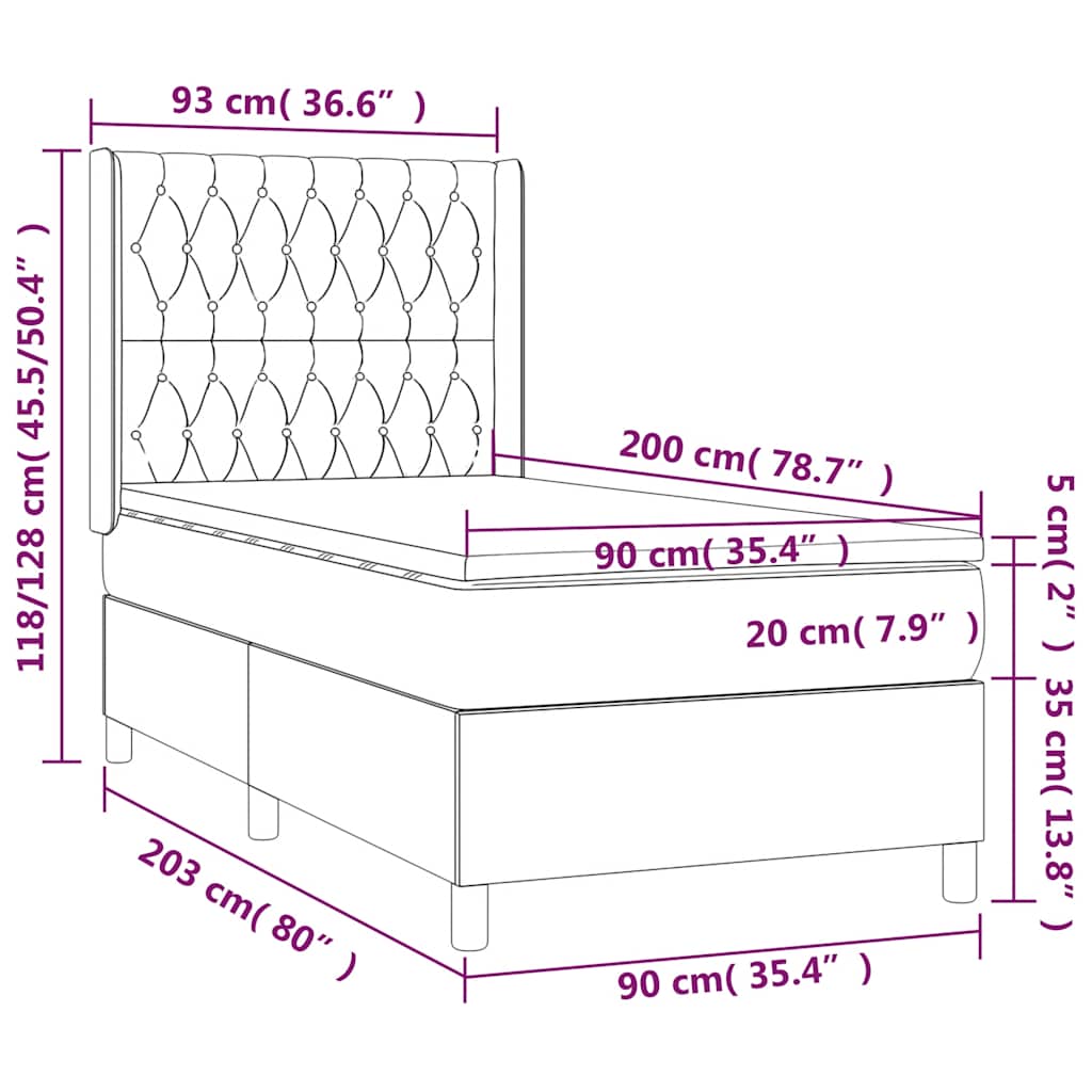 vidaXL Łóżko kontynentalne z materacem i LED zielony aksamit 90x200 cm