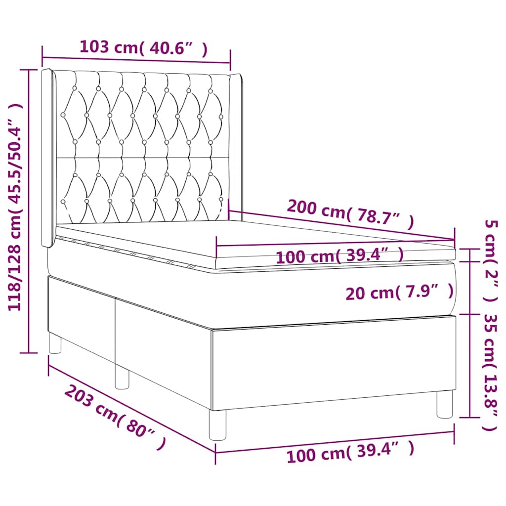 vidaXL Łóżko kontynentalne z materacem i LED zielony aksamit 100x200cm