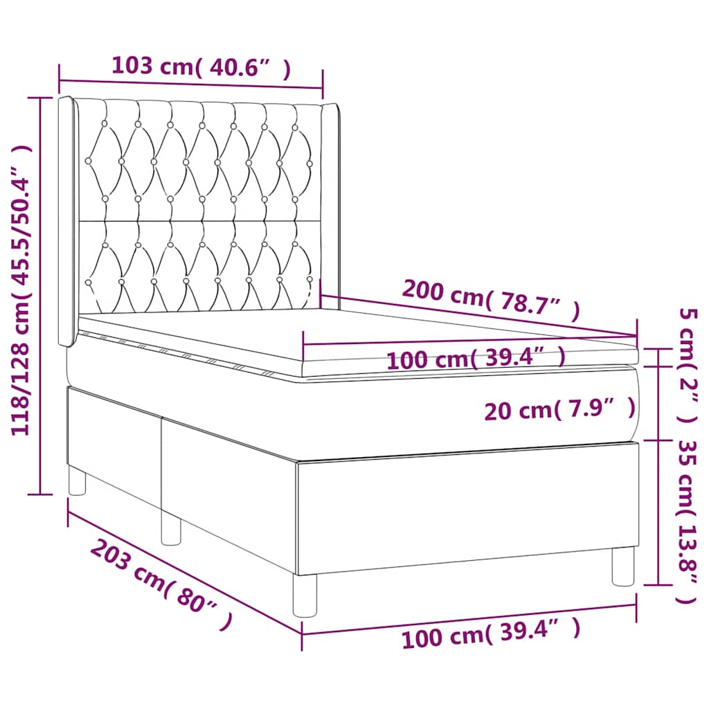 vidaXL Łóżko kontynentalne, materac i LED, niebieski aksamit 100x200cm