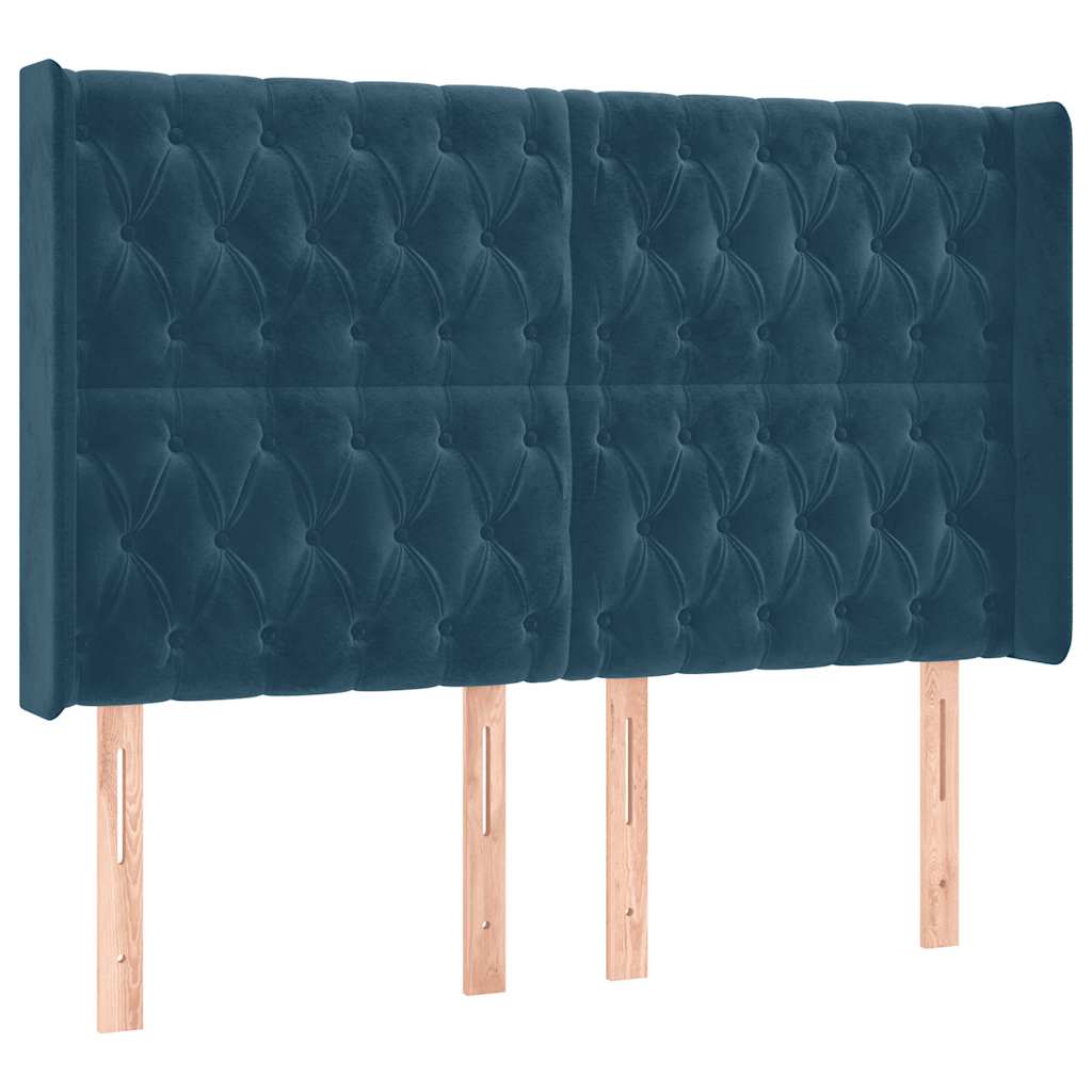 vidaXL Łóżko kontynentalne, materac i LED, niebieski aksamit 140x200cm