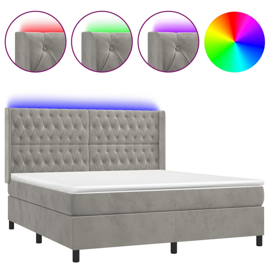 vidaXL Łóżko kontynentalne z materacem i LED, szare 160x200cm, aksamit