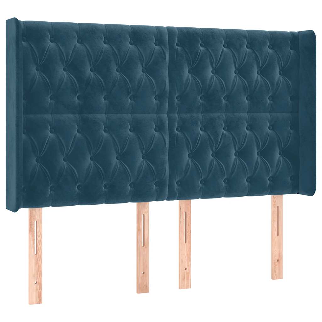 vidaXL Łóżko kontynentalne, materac i LED, niebieski aksamit 160x200cm