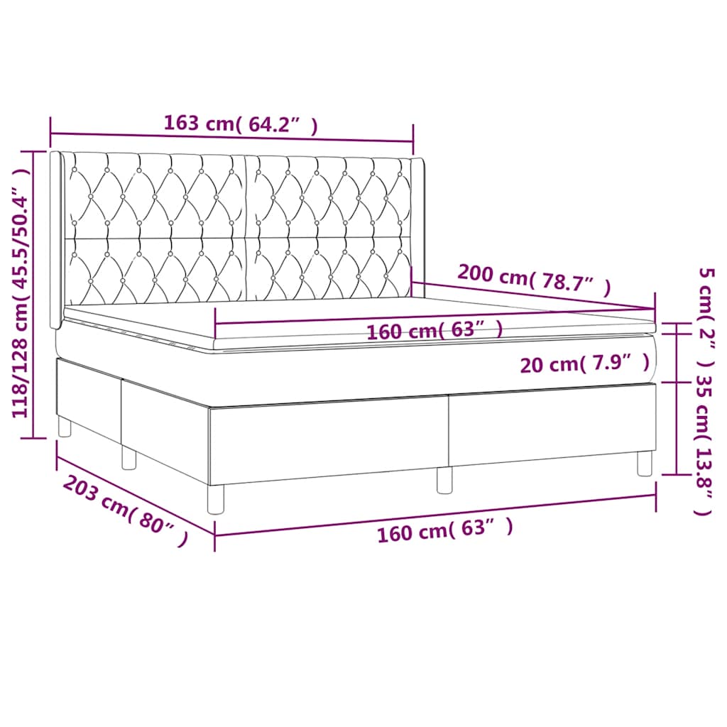 vidaXL Łóżko kontynentalne, materac i LED, niebieski aksamit 160x200cm
