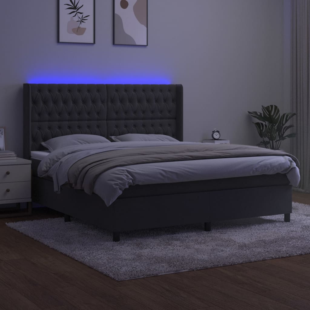 vidaXL Łóżko kontynentalne z materacem i LED, szary aksamit, 180x200cm