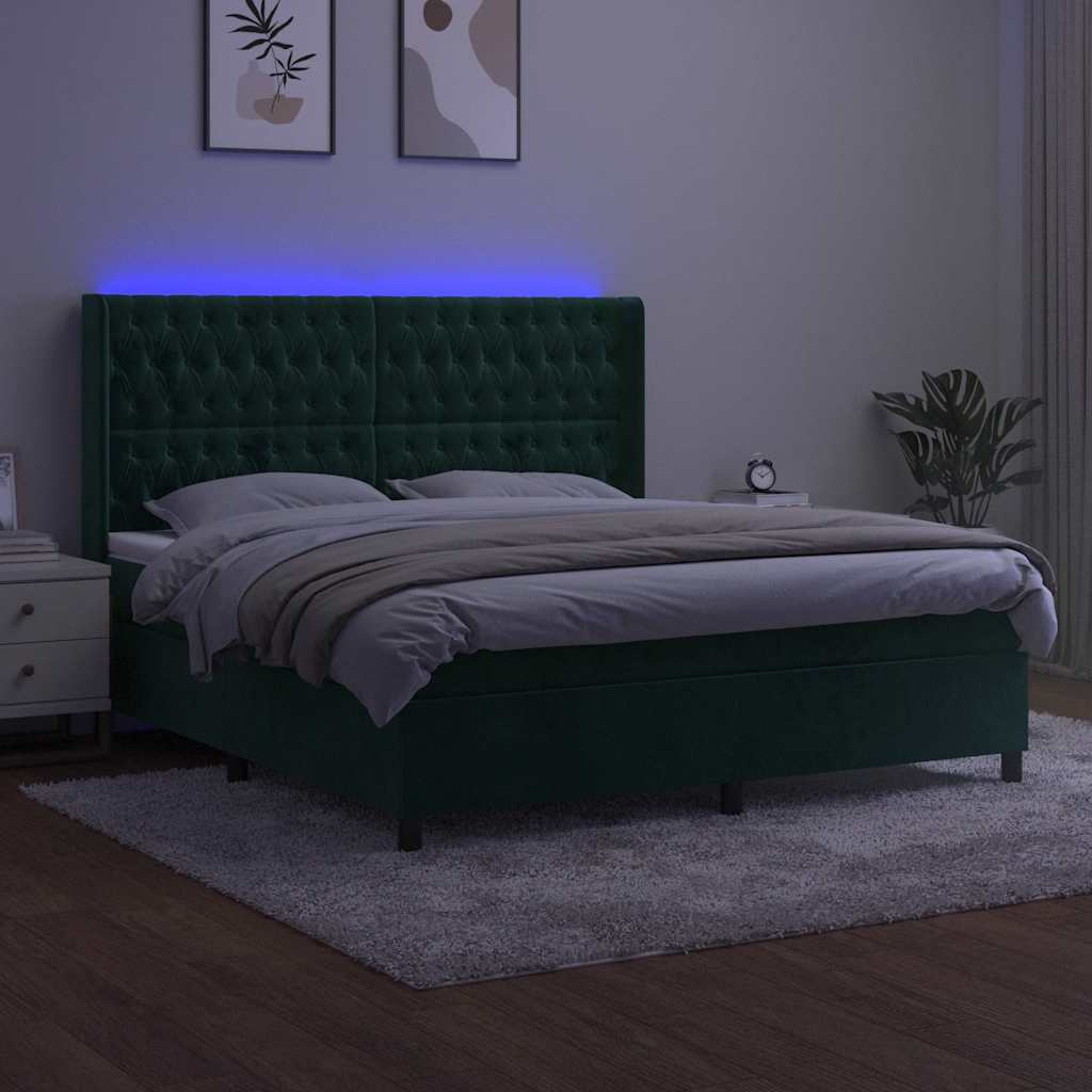 vidaXL Łóżko kontynentalne z materacem i LED zielony aksamit 180x200cm
