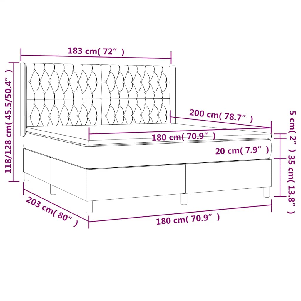 vidaXL Łóżko kontynentalne z materacem i LED zielony aksamit 180x200cm