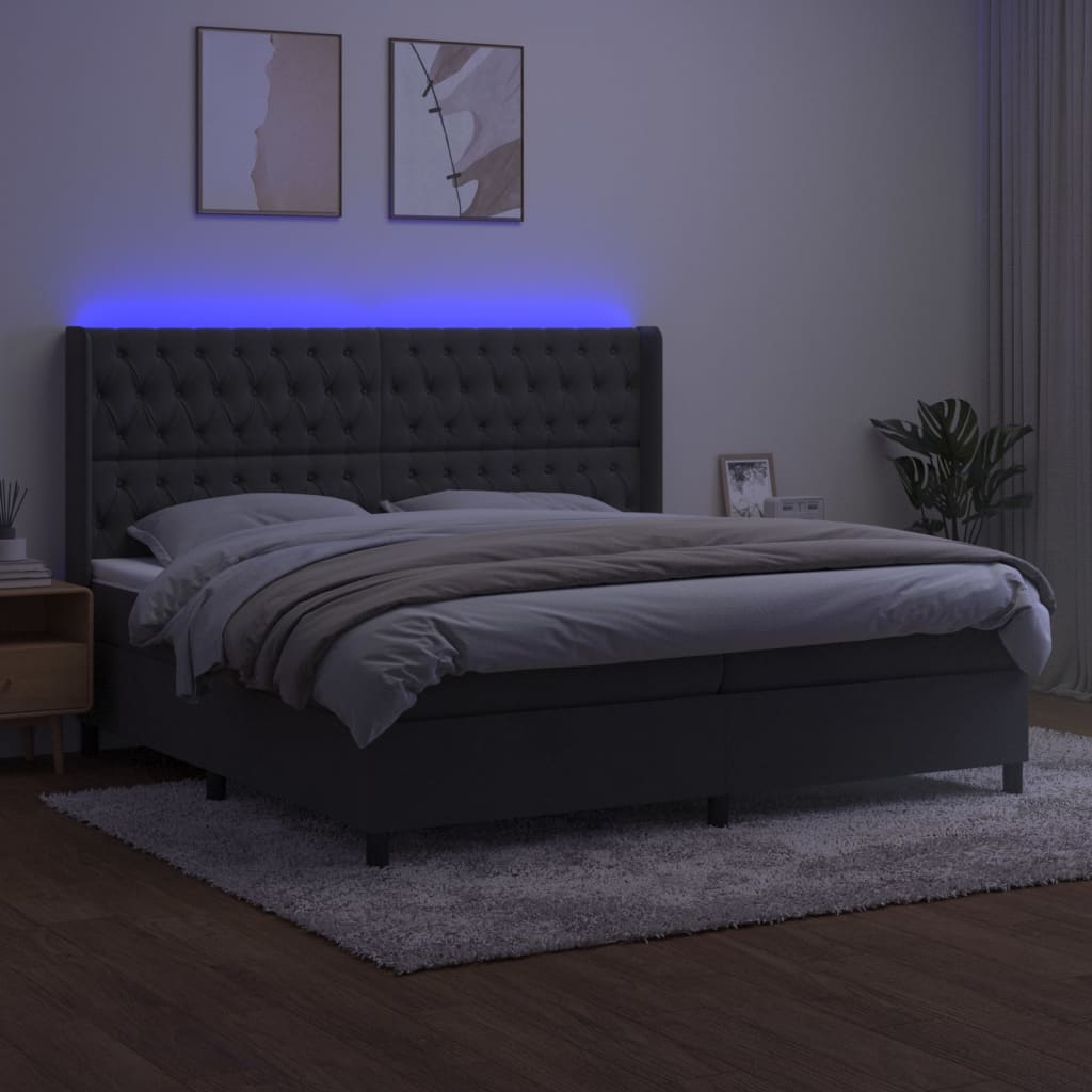 vidaXL Łóżko kontynentalne z materacem i LED, szary aksamit, 200x200cm