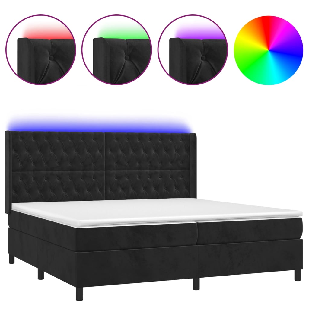 vidaXL Łóżko kontynentalne z materacem i LED, czarny aksamit 200x200cm