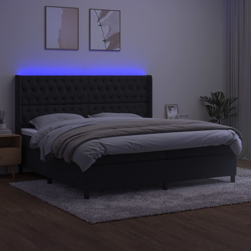 vidaXL Łóżko kontynentalne z materacem i LED, czarny aksamit 200x200cm