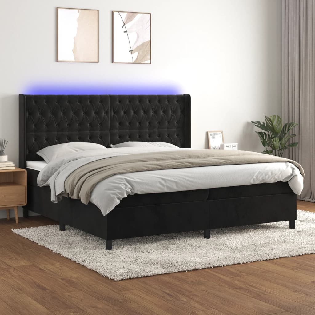 vidaXL Łóżko kontynentalne z materacem i LED, czarny aksamit 200x200cm