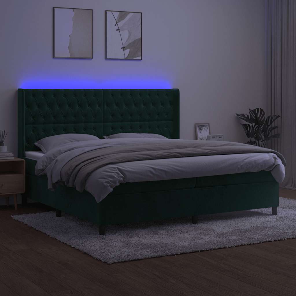 vidaXL Łóżko kontynentalne z materacem i LED zielony aksamit 200x200cm