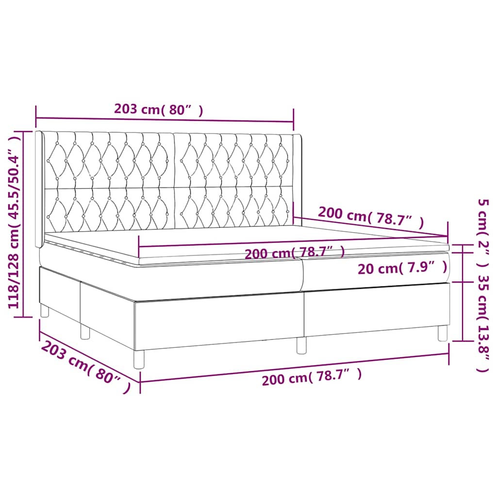 vidaXL Łóżko kontynentalne, materac i LED, niebieski aksamit 200x200cm