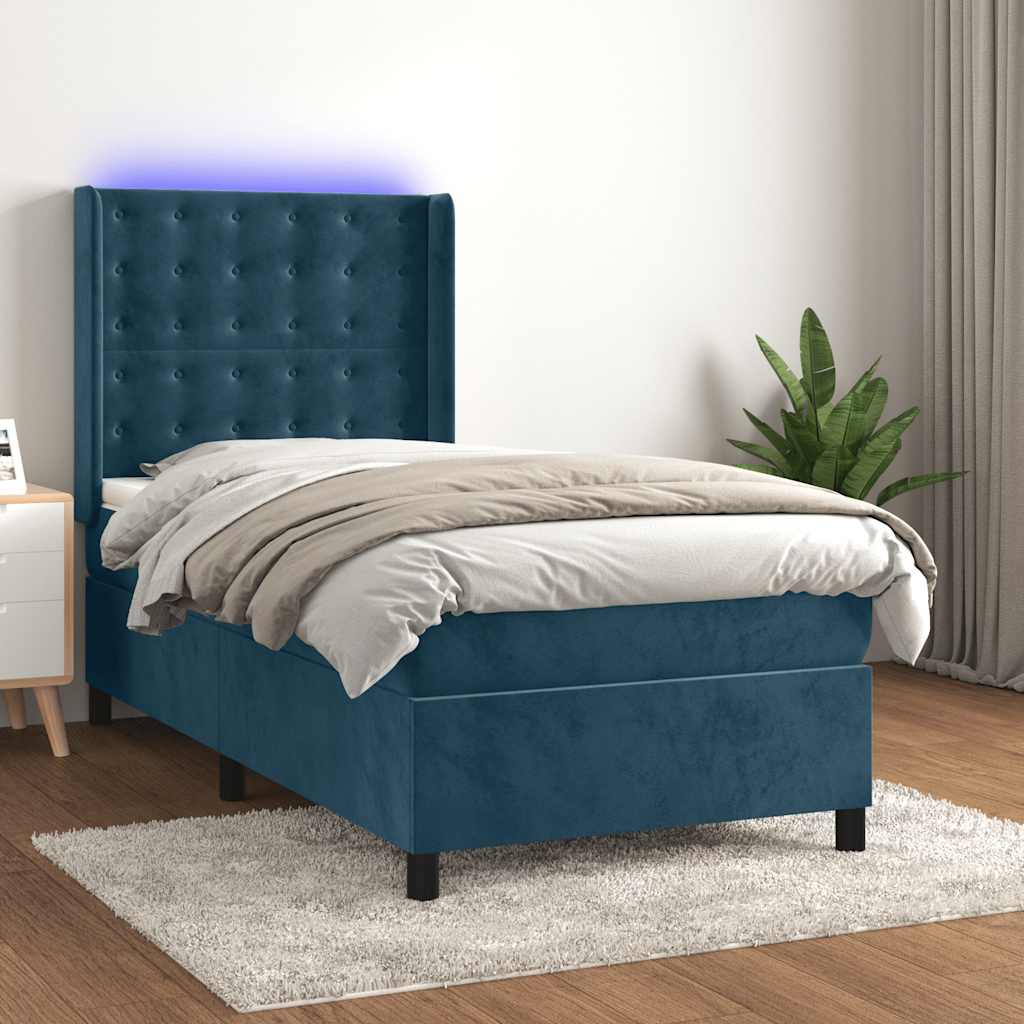 vidaXL Łóżko kontynentalne, materac i LED, niebieski aksamit 80x200 cm
