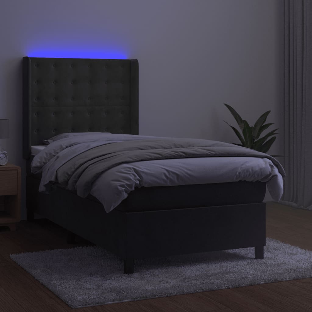 vidaXL Łóżko kontynentalne z materacem i LED, szary aksamit, 90x200 cm