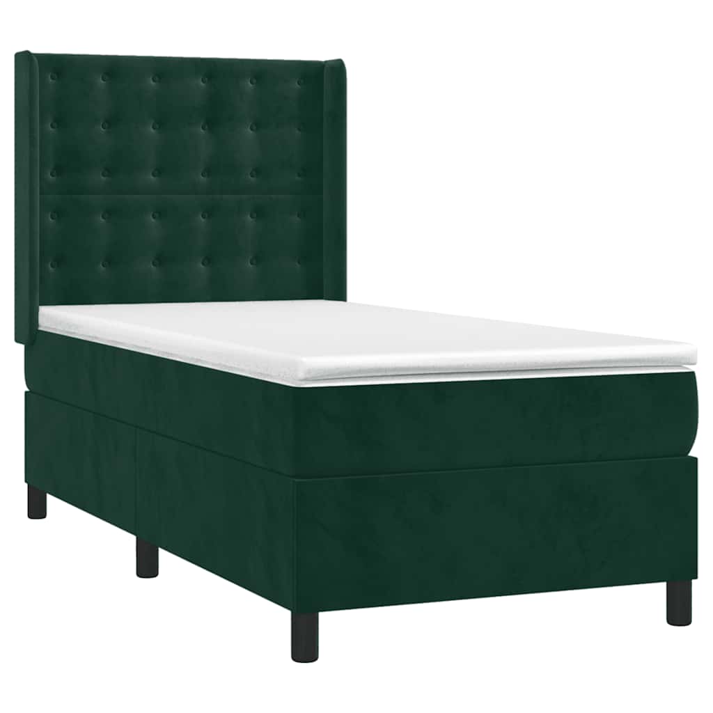 vidaXL Łóżko kontynentalne z materacem i LED zielony aksamit 90x200 cm