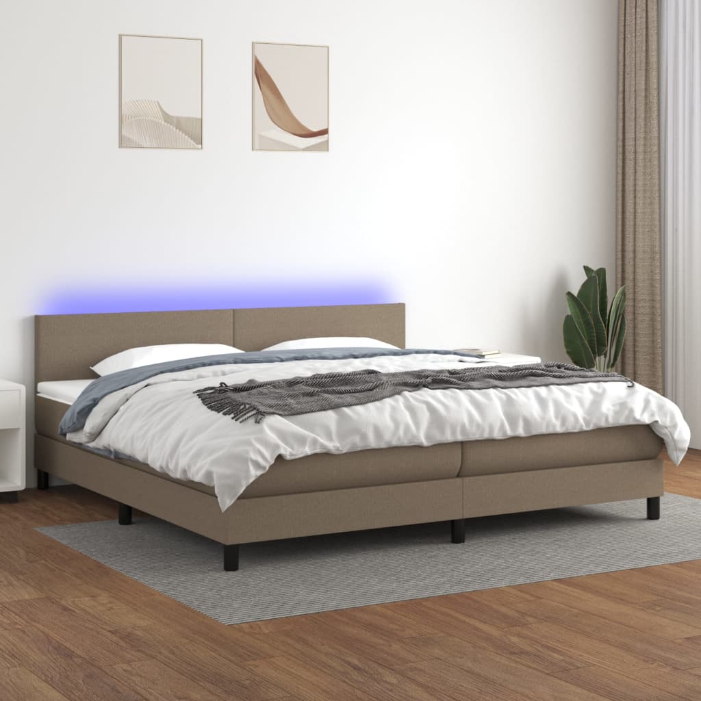 vidaXL Łóżko kontynentalne z materacem, taupe, 200 x 200 cm, tkanina