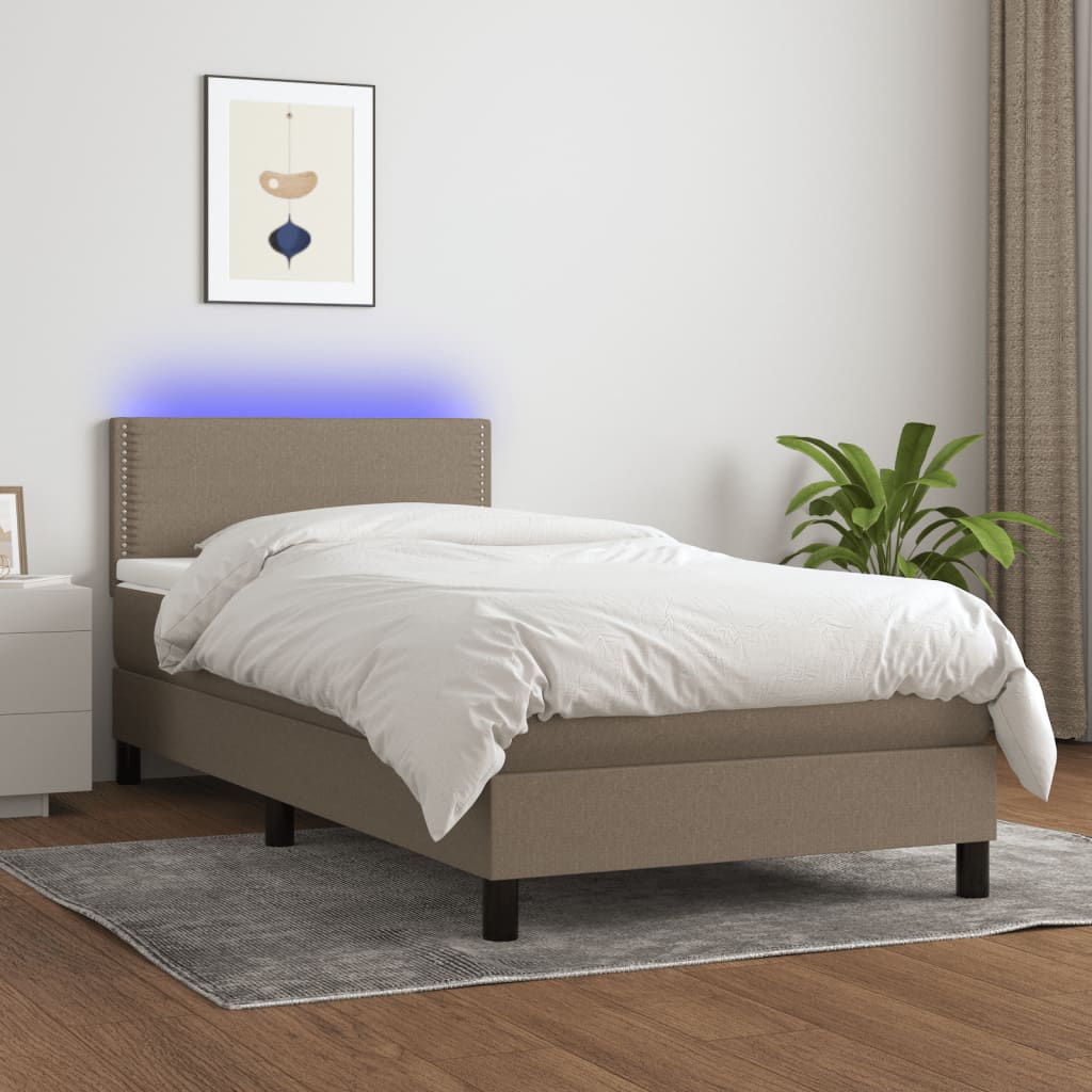vidaXL Łóżko kontynentalne z materacem, taupe, 90x190 cm, tkanina