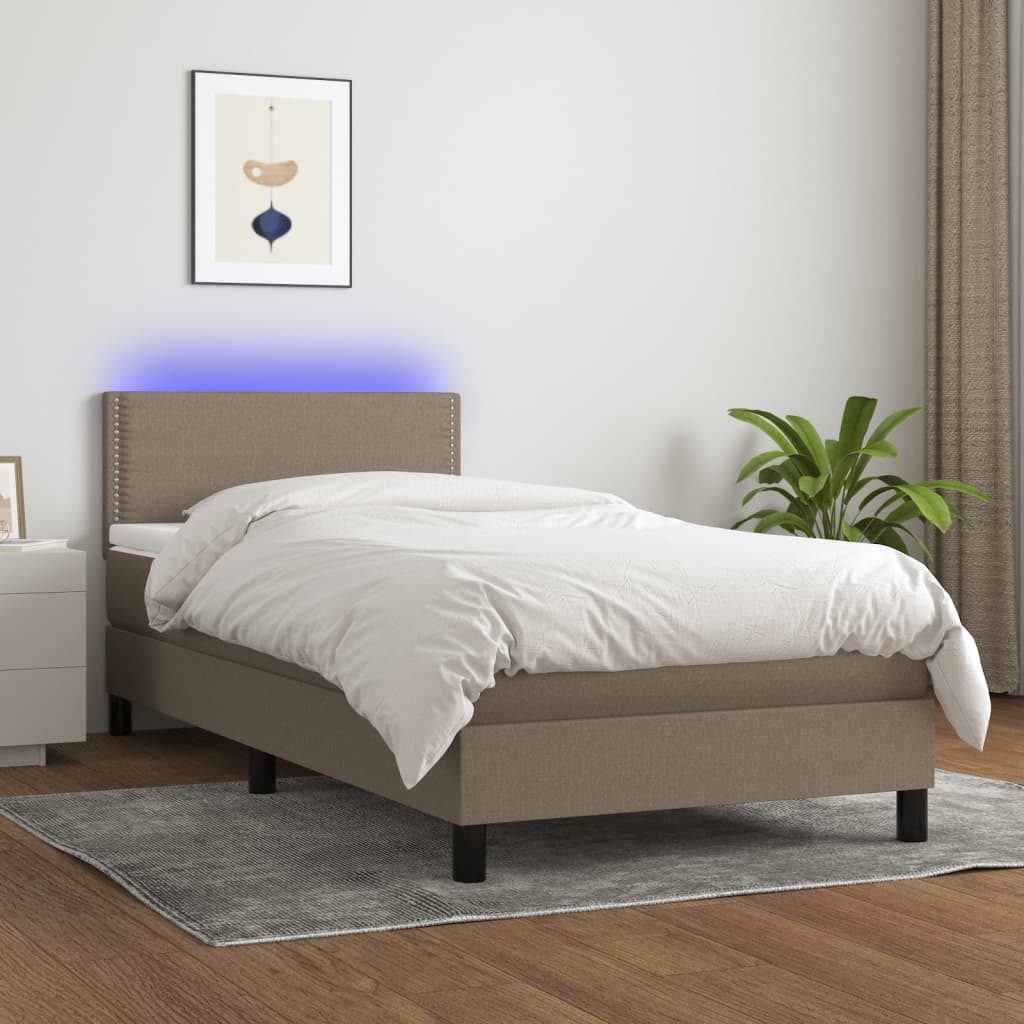 vidaXL Łóżko kontynentalne z materacem, taupe, 90x200 cm, tkanina