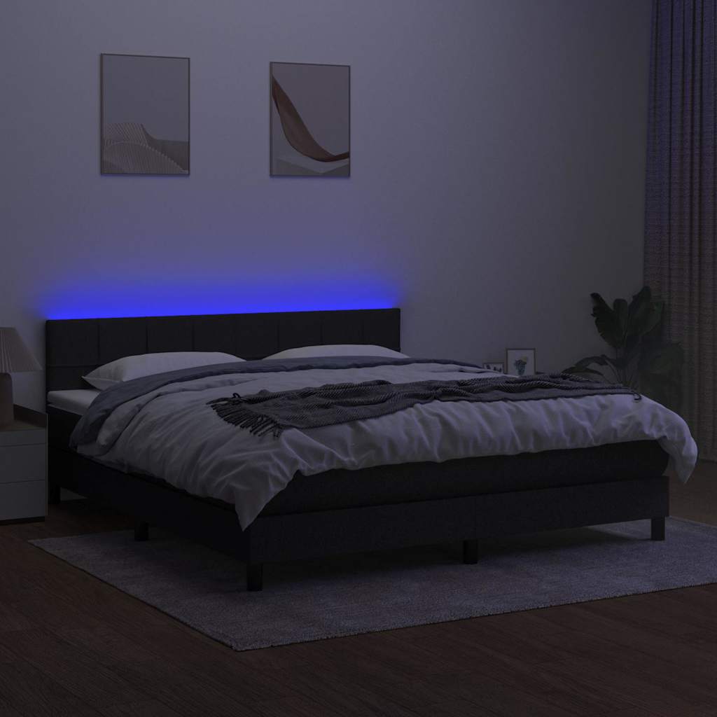 vidaXL Łóżko kontynentalne z materacem, czarne, 180 x 200 cm, tkanina