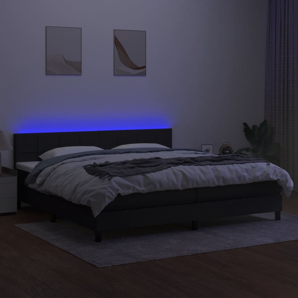 vidaXL Łóżko kontynentalne z materacem, czarne, 200 x 200 cm, tkanina