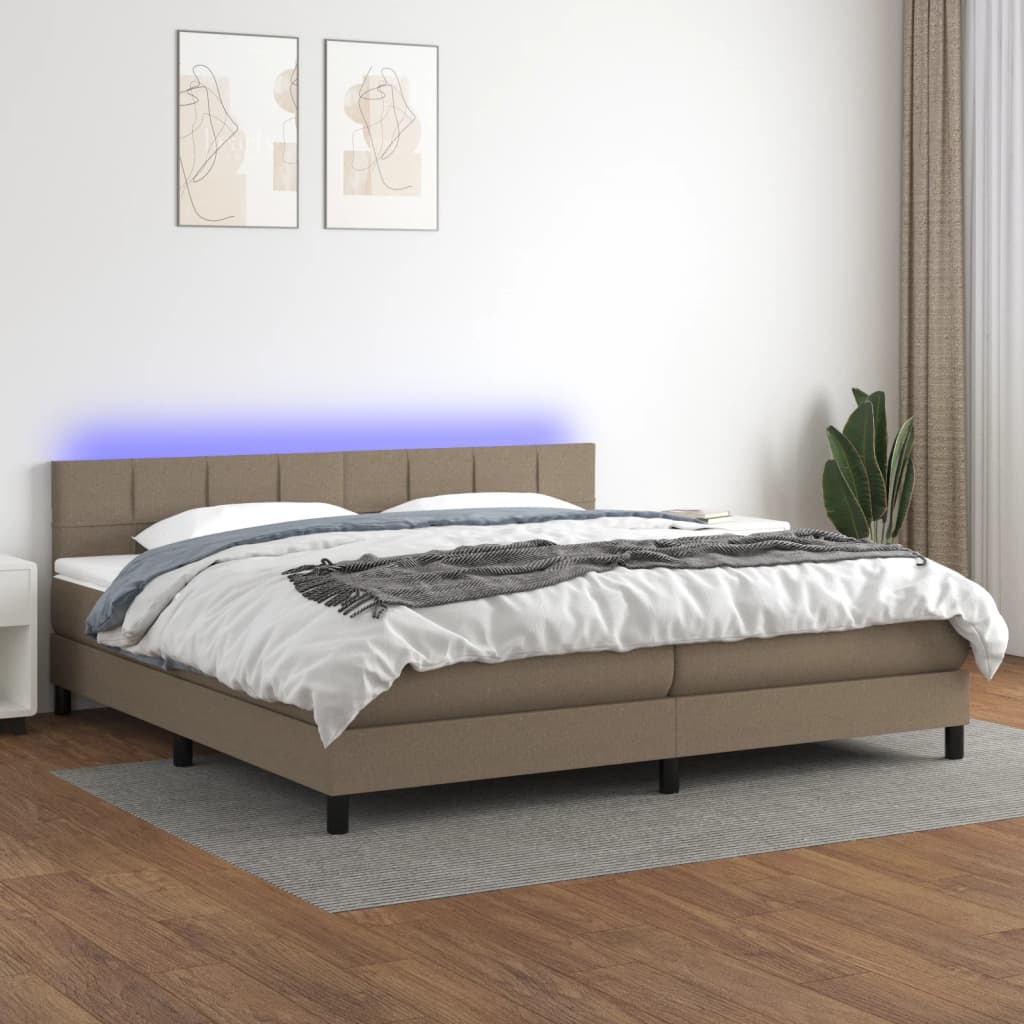 vidaXL Łóżko kontynentalne z materacem, taupe, 200 x 200 cm, tkanina